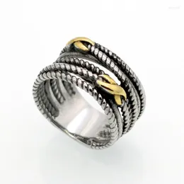 Pierścienie ślubne luksus 2-tonowy drut kabelowy przeplatać x nieskończoność dla kobiet mężczyzn stal nierdzewna stal vintage skręcona biżuteria gotowa pierścień