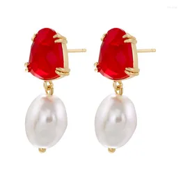 Orecchini per borchie Zhukou Pearl Red Stones for Women 2023 Trending Fashion Summer Drop Wholesale V817