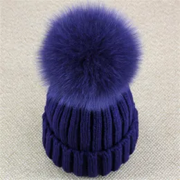 Hel-verklig räv päls pom pom kvinnor beanie hatt hatt med pompom boll riktig tvättbjörn päls pompon stickad bobble hatt par skid cap264x