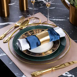 Płyty ceramiczny zestaw urodzinowy Złot Gold Vintage Organizer Europeos Geometryczne płaskie szklane sałatka Pratos de jantar zastawa stołowa ZZ50PZ