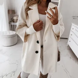 Womens Wool Blends Elegant 34 Sleeve Notched Lapel Collar Woolen Coat Chic Double Breasted Jacket Winter Blend Over Coats Long Jackets 230822