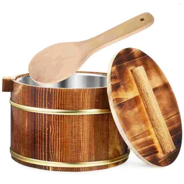 أدوات المائدة مجموعات دلو الأرز الخشبية على البخار مع ملعقة بطانة الفولاذ المقاوم للصدأ لمطعم المطبخ المنزلي