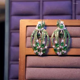 Orecchini per borchie Green Leaf for Women Fine Jewelry Luxury Elegante regalo delicato 925 Sterling Silver con zircone cubico