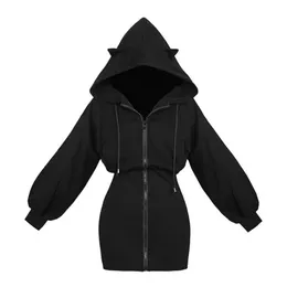 여자 후드 땀 촬영 고양이 귀 귀 스웨트 셔츠 Dres Girl Hoodie Long Women Black Punk 고딕 양육 후드 숙녀 Harajuku Korean Style 230822