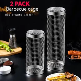 Acessórios para ferramentas de churrasco 2 PCs Grill Basking Rolling Grelilling Aço inoxidável Malha de churrasco portátil para camarão de peixe 230821