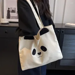 Kvällspåsar väska 2023 japansk enkel tote söt panda duk stor kapacitet axel kvinnors handväska