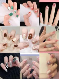 False Nails 24pcs French Fake Short Art Nail Tips Press Stick On With Designs Full Cover Artificial Pink Wearable Clear