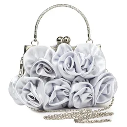 Evening Bags Elegant Silk Clutch Bag Wedding For Women Small Handbags Soft Surface Rose Floral Purse With Chain Female 230821