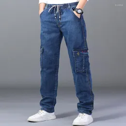 Jeans masculinos Plus Size Casual Stretch 10xl 9xl 8xl 7xl Moda Multi Pocket Logo Cintura alta Longa Long