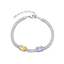 Charm Bracelets Princess Cut Cubic Zirconia Tennis Bracelet for Women Heart Square Round CZ Paperclip Chain Stainless Steel Adjustable 230821