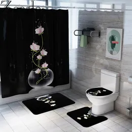 Nicht -Slip -Toilettensitzabdeckung Bad Matte Polyester wasserdichtes Duschvorhang Set Badezimmer Teppich Hausdekor Bad Fuß Matte T200624251m