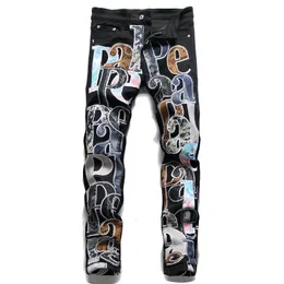 Jeans maschile da uomo leggero lettere di lusso decori decori slimfit black eleganti casual gioventù sexy cool must; 230822