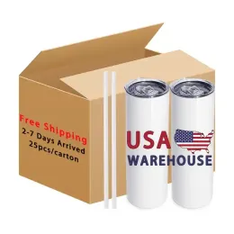 USA CA Warehouse 20 Oz Sublimation Tumblers Stainless Steel Double Wall Insulated Coffee Mugs White Straight Blank 20oz Cups For DIY Printing 4.23