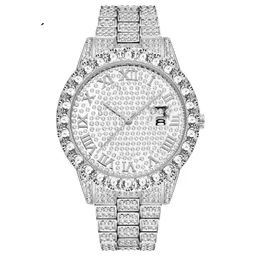 Missfox European Hip Hop Full Diamond Mens Watches Bracciale Quarzo Calendario Minerale Minerale Hardlex Orologi da polso Produttori di orologi Direc280