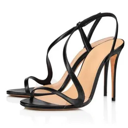 Sexig svart hög häl knappt sandaler damer rosalie slingback naken 8 cm 10 cm 12 cm kvinnor brun strappy röda shinny suled stilett klackar damer fest kväll klänning skor