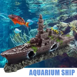 Dekorationer Aquarium Ship Wreck Ornament Destroyer Navy War Boat Fish Tank Cave Decoration for Decor Supplies Tillbehör 230821