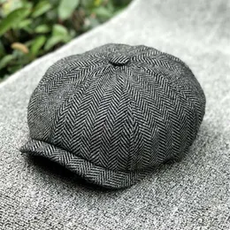 NEWSBOY CAP Wool Tweed Octagonalna czapka dla mężczyzn Gray Brown Gatsby Hat Beret Hat Cabbies Headpiece Beret Hats NZ108304Q