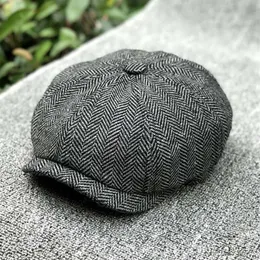 Newsboy Cap Wool Tweed Capt Octogonal for Men Grey Brown Gatsby Hat boina