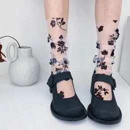 Frauen Socken Rose Blume süße florale Korea Japanische Harajuku Chiffon Mesh atmungsable Socke für Damen transparent