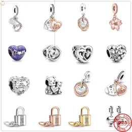 925 Sterling Silber Dangle Charme Muttertag Mutter Herzschloss Anhänger DIY Feine Perlen Perle für Pandora Charms Sterling Silber Perlen