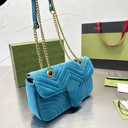 Lyxdesigner sammet väska damer axelväska metall brev kedja messenger väska klassisk modehandväska plånbok med fack full presentförpackning g1040