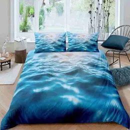 Sängkläder set Ocean Wave Däcke Cover Set Beach med skummiga vågor Tvillingsbäddsuppsättning Sea Holiday temstorlek täcke R230823