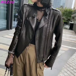 여성 가죽 가짜 코트 여성 짧은 전능 유럽 패션 바이커 정품 양치기 블랙 재킷 지퍼 포켓 JAQUETA COURO FEMININA 230822