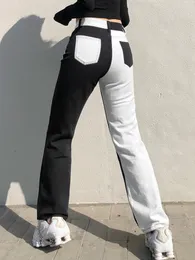 Dżinsowe dżinsy Kalevest Y2K High Street spodnie Czarne białe dżinsowe wysokiej talii Steampunk Pants Gyaru Rave Pockets Pet Pant 230823