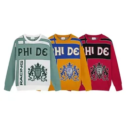 디자이너의 새로운 가을/겨울 RH RH 틈새 브랜드 컬러 매칭 자카드 로고 스웨터 느슨한 하이 스트리트 캐주얼 남자와 여자 스웨터