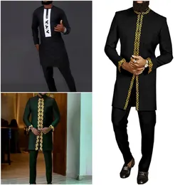 Tracce maschili da uomo da uomo 2 pari set stampato business pantaloni top casual si adatta a stile etnico abiti dashiki abiti da gentiluomo per matrimoni abiti da gentiluomo 230822