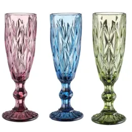 Maschinengepresst Vintage Colored Goblet Weißwein Champagner Flöte Wasser Glas Grün blau rosa Glas Becher Glas Tasse Au23