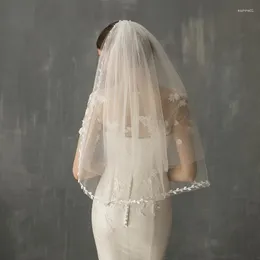 Veli da sposa boho in stile bordo in pizzo matrimonio per tulle morbido bianco velo a strato con pettine eblow lunghezza accesso