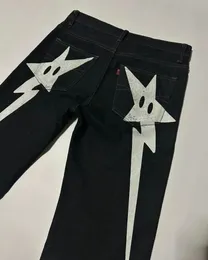 Jeans de homens y2k masswear harajuku hip hop star estampestres de grandes dimensões calças pretas góticas calças de perna larga de perna larga 230823