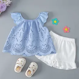 Set di abbigliamento Set di vestiti per bambine Set di vestiti per ragazze di moda tinta unita estiva Top + pantaloncini Set di 2 pezzi Vestiti per ragazze per bambini 0-2 anni