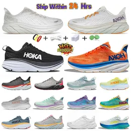 Hoka Bondi 8 One Shoes Ports Hokas Harbor Mist Black White Carbo X2 Gratis människor Designer Athletic Mens Women Trainers Sneakers 36-45