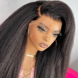 Mongoliskt hår Svart kinky raka peruker för svarta kvinnor Glueless Human Hair Wig Yaki HD Transparent Glueless Full Spets Front Wig Pre Pluched
