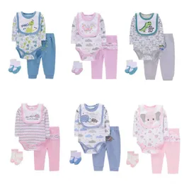 Rompers 2023 0 1 Year Old Boy and Girl Baby Cotton Long Sleeve Clothes Pants Saliva Towel Socks 230823