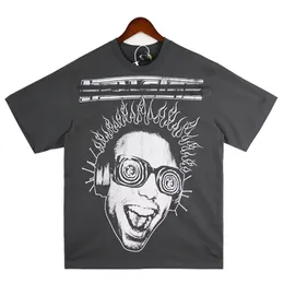 T HELLSTAR 디자이너 의류 남성 폴로 셔츠 아메리칸 힙합 아바타 프린트 짧은 슬리브 스웨트 셔츠
