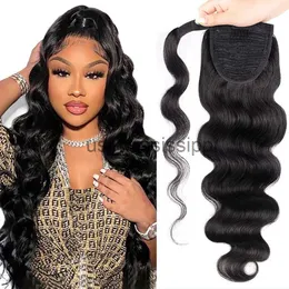 Synthetic Wigs Ponytail Human Hair Wrap Around Body Wave Brazilian Remy Hair 1624 Inches Clip Ins Natural Color Wavy Hairpiece x0823