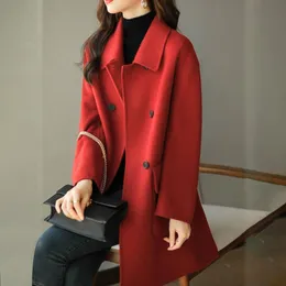 Womens Wool Blends Women Overcoat Solid Color Long Sleeves Lapel Midlength Cardigan Keep Warm Doublebreasted Temperament Thicken Winter Coat 230822