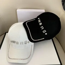 Ball Caps CINESSD Fashionable Casual All-Match Rhinestone Letters Sun Protection Hat Street Baseball Cap Face-Looking Small Peaked