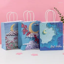 Wrap regalo 1pc Borsa da sposa Storage Packaging Flower Painting Shopping Shopping Kraft Tote Moon Borse 2023