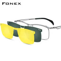Fashion Sunglasses Frames FONEX Glasses Frame Men Square Magnet Clip Optical Prescription Eyeglasses with Polarized Night Vision Lens F85759 230822