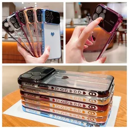 6D Heart Love Soft TPU Chromed Cases For Iphone 15 14 Plus 13 Pro MAX 12 11 Fashion Nice Crystal Cute Camera Lens Protectors Bling Large Window Fine Hole Phone Back Cover