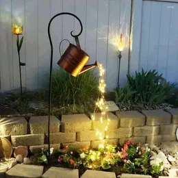 Trädgårdsdekorationer Solar Light Watering Can With Waterfall Lights Outdoor Tree Decor Copper Wire Fairy Yard Romantic