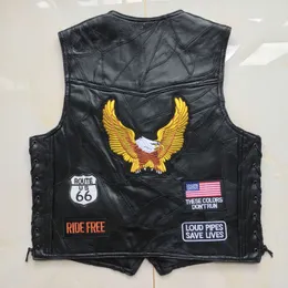 メンズジャケットクラシックマンレトロバイクベストフォーシーズンスリーブレスジャケットリアルレザー刺繍バッジスプライシングバイカーナイトウエストコート230823