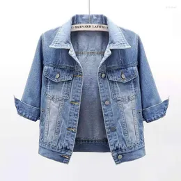 Kvinnors jackor denimjacka kvinnor 2023 tre kvart ärmar jean kvinna bekväm kappa chaqueta vaquera mujer veste jeans femme