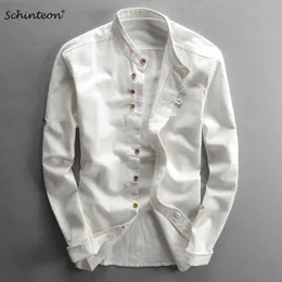Men's Casual Shirts Schinteon Men Cotton Linen Shirt Long Sleeves Casual Slim Comfortable Traditional Chinese Mandarin Collar Shirts Plus Size M-7XL 230822