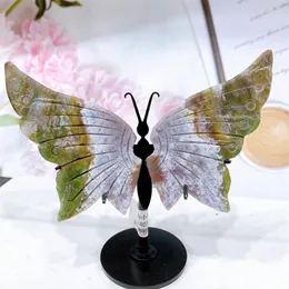 Dekorativa figurer Natural Ocean Jasper Butterfly Wings Mini Crystal Crafts Healing Gemstone Girl Birthday Present Home Decoration 1Pair