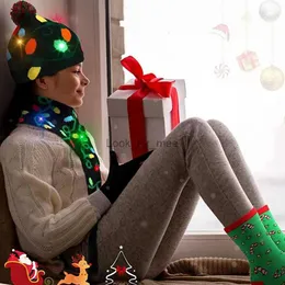 Colorful Led Winter Cap Festive Led Christmas Hat Scarf Sets with Snowflake Santa Elk Prints Unisex Accessories for New Year HKD230823